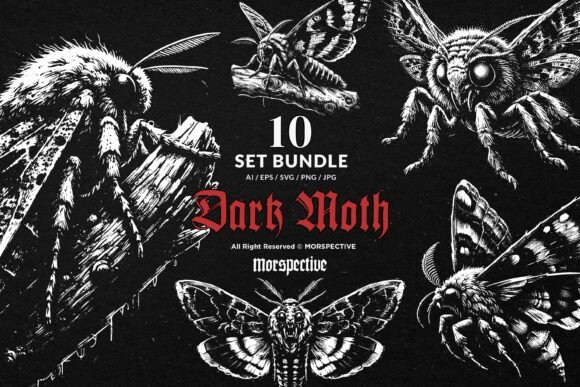 Download 10 Bundle Dark Art Moth Skull Wings - Moth Collection