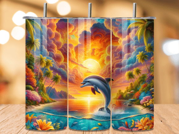Download Dolphin Jumping Under Fiery Tumbler Wrap - Fiery Collection