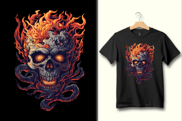Download Fiery Skull Head on Fire PNG Graphic Art - Fiery Collection
