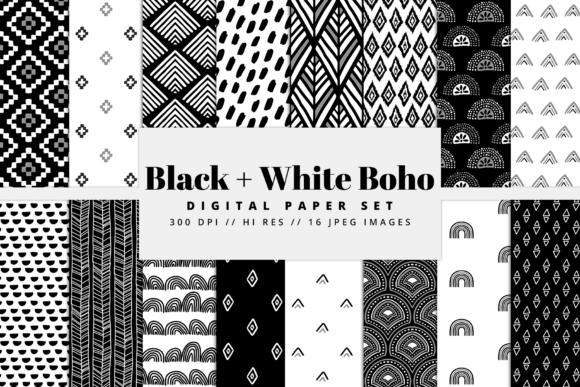 Download Black and White Boho Digital Paper Set - Boho digital paper Collection