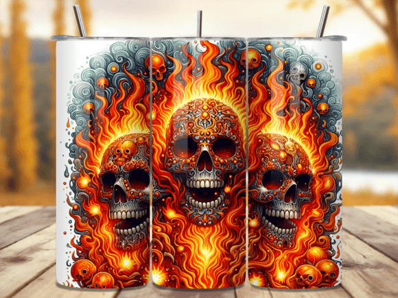 Download Fiery Orange Flame Skull Tumbler Wrap - Fiery Collection
