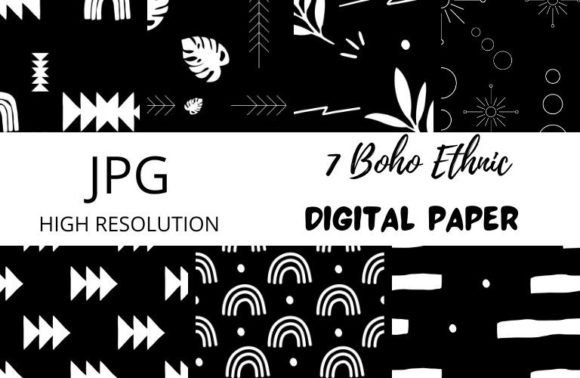 Download Black and White Boho Digital Papers - Boho digital paper Collection