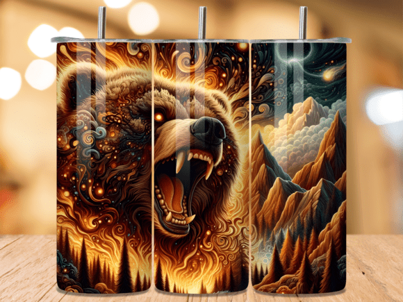 Download Fiery Roaring Grizzly Bear Tumbler Wrap - Fiery Collection